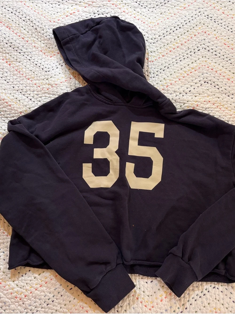 H&M Navy Hoodie with Cream '35' Front Graphic